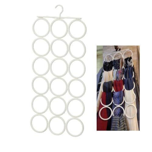 18 Circles Scarf Hanger for Multiple Scarves,Hijab Hangers for Closet for Scarves, Belt Organizer for Closet,Towels,Hijab and Tie, Foldable Hanger (1, White)