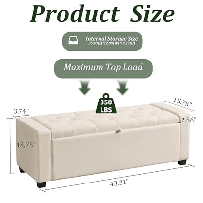 Ottoman with Storage,Tufted Storage Bench with Safety Hinge,Holds up to 350 lb,Upholstered Bench with Seating for Bedroom, Living Room,Entryway,Linen Beige