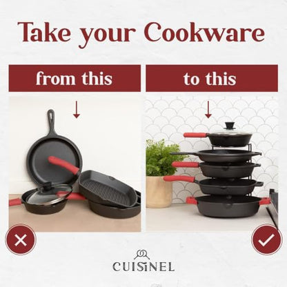Cuisinel Pan Organizer for Cast Iron Skillets, Griddles, 5-Tier Rack, Black 12.2"