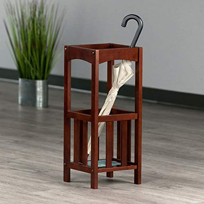 Winsome Rex Umbrella Stand with Metal Tray, Walnut (94712)