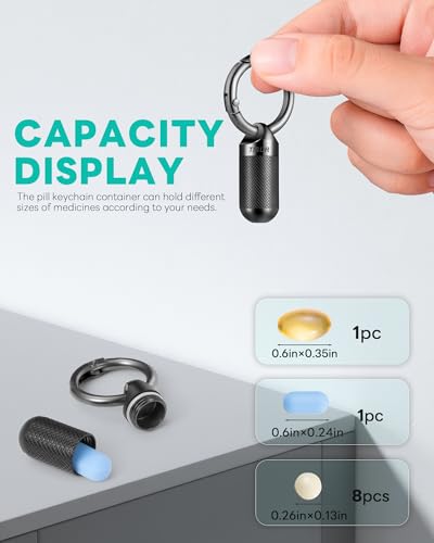 TISUR Small Keychain Pill Holder Case Titanium Pocket Pill Container | Mini Portable Travel Pill Bottle,Metal Durable Pill Box Case Black