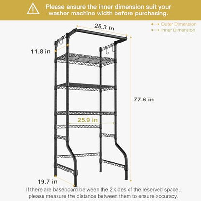 U11 Mini Over Washer and Dryer Shelves, 3 Tiers Laundry Room Storage and Organizer Standing Shelf, Metal Freestanding Clothes Drying Rack, 28.3”W x 19.7”D x 77.6”H, Black
