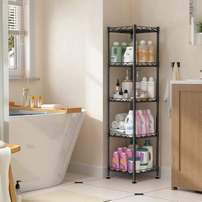DurayLoly 5 Tier Storage Shelf, Metal Wire Shelving Unit, Black | Slim narrow design,325 lbs capacity,rust-resistant steel,upward mesh grid, tool-free,for bathroom,kitchen,laundry