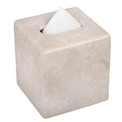 Creative Home Natural Marble Tissue Box Cover, Square Beige Tissue Holder
