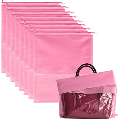 8PCS Dust Bags for Handbags Jumbo Travel Shoe Bags Purses Organizers Storage Bags with Rope Clear Window Dustproof Drawstring Bag Storage Pouch for Men and Women - Pink, 19.7 x 15.7 in
