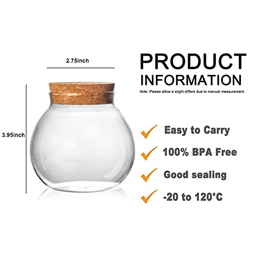 Set of 2 round glass jars with cork lid – 17oz wedding candy jar kitchen Storage jar, perfect for tea, biscuits, cereals, flour, beans, spices, coffee beans etc (2PCS)