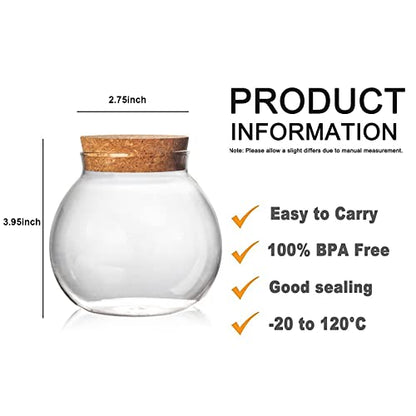 Set of 2 round glass jars with cork lid – 17oz wedding candy jar kitchen Storage jar, perfect for tea, biscuits, cereals, flour, beans, spices, coffee beans etc (2PCS)