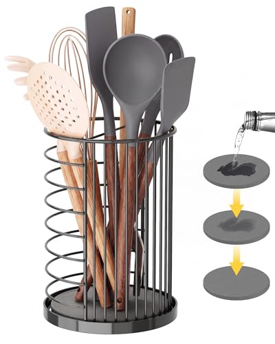 Kitchen Utensil Holder, Black Metal Organizer with... (Black)