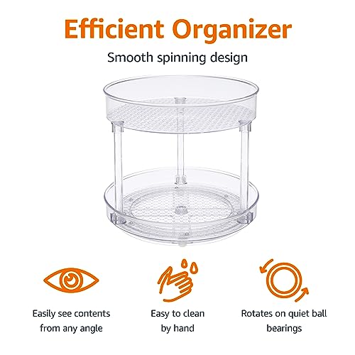 Amazon Basics Lazy Susan Turntable Organizer for Spices and Condiments, 9" Diameter, 2 Tier, Clear