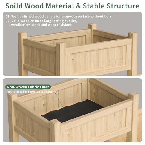 Extra Large Wooden Raised Garden Bed with Legs & Storage Shelf 3 Tier Outdoor Elevated Planter Box for Patios/Herbs/Flowers/Vegetables, Easy Assembly, Natural