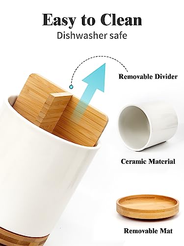 3 Compartment Utensil Holder, Extra Large Utensil... (White | Ceramic)