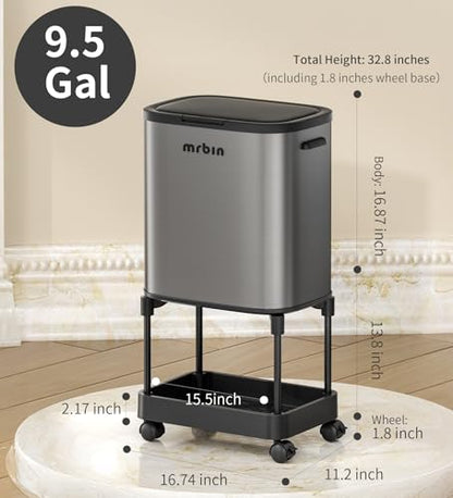Stainless Steel Tall Kitchen Trash Can with Shelf... (Eclipse Grey | Stainless Steel)