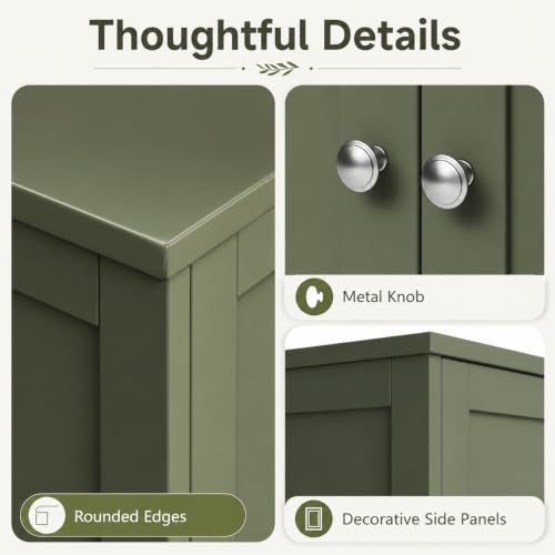 Nuturelly Bathroom Floor Storage Cabinet, 4 Doors, Anti-Tip, Pale Green | 23.7"D x 11.9"W x 42.6"H, Adjustable Shelves, Shaker style, 5-position Shelves, Rounded Corners, Easy Assembly