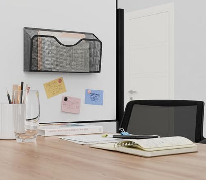 Magnetic File Holder - 3PCS File Paper Mail Organizer No Drilling Magazine Paper Document Holder/Magnetic Hanging File Organizer for File Cabinets, Office, Whiteboard, BLACK