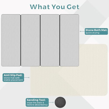 Summer&Kiss Foldable Stone Bath Mats for Bathroom, Non-Slip Diatomaceous Earth Mat, Super Absorbent & Quick Drying, Dish Drying Mats for Kitchen Counter, Easy to Clean & Store,23.5" x 15.4",Light Gray