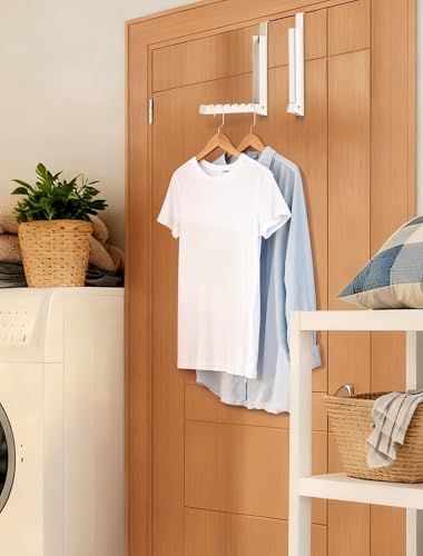 2-Pack Over the Door Hanger Hooks with Extra Anti-slip Pads for Laundry | Metal Folding Clothes Drying Rack, Portable Space Saving Coat Towels Organizer Rack for Laundry, Dorm and Hanging Storage