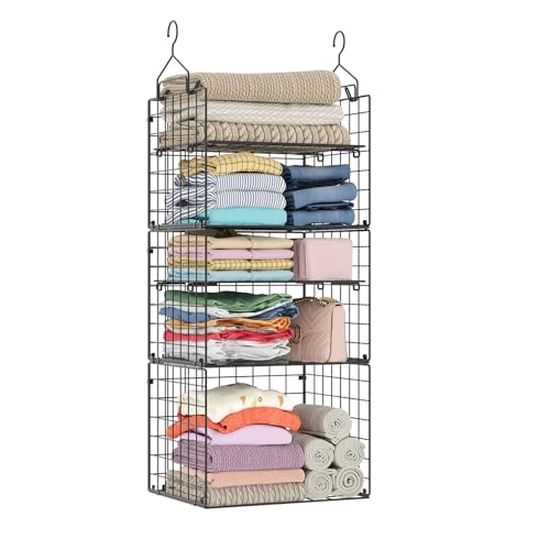 Closet Hanging Organizer Shelves - 5 Tier Wardrobe... (5 Count | Black | Metal)