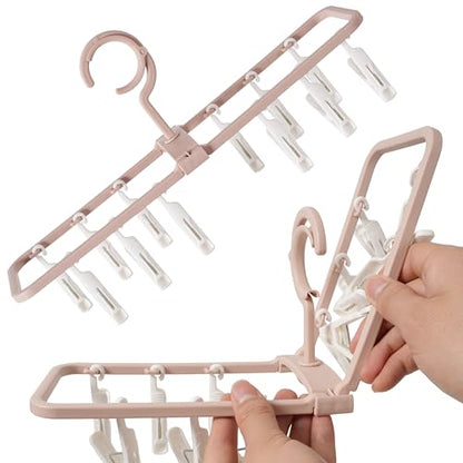 Clothes Drying Racks 2 Pack Small Folding Portable Underwear Hangers with 12 Clips 360° Rotatable Hook for Socks Drying Towels Bras Baby Clothes Gloves Plast 3 pcs Traceless Hook.