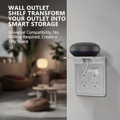 WALI Double Outlet Shelf Wall Holder – Bathroom Shelf Duplex for Electric Toothbrush, HomePod Mini, Echo Dot & Phone Charging – White (DLS001)