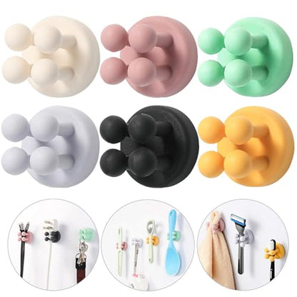 ZEZHOU Toothbrush Holders for Bathrooms Shower - 6Pcs Silicone Razor Holder Wall Mounted Self Adhesive Multifunctional Cute Hook for Kids Hanging Tooth Brush for Kitchen Living Room Office