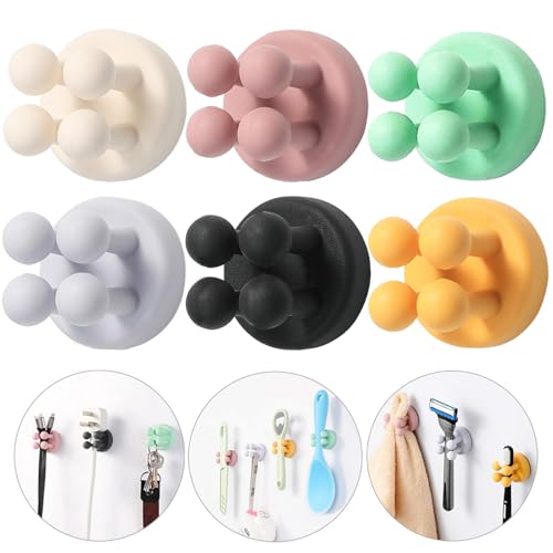 ZEZHOU Toothbrush Holders for Bathrooms Shower - 6Pcs Silicone Razor Holder Wall Mounted Self Adhesive Multifunctional Cute Hook for Kids Hanging Tooth Brush for Kitchen Living Room Office