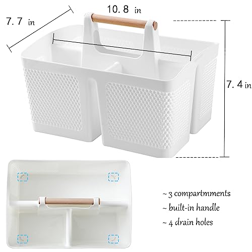Portable Shower Caddy Basket Plastic Cleaning Caddy Organizer Storage Tote with Handle for Bathroom, College, Dorm Room Essentials, White | Cleaning Caddy Organizer for Bathroom, College Dorm Room Essentials, Storage Tote