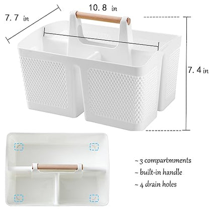 Portable Shower Caddy Basket Plastic Cleaning Caddy Organizer Storage Tote with Handle for Bathroom, College, Dorm Room Essentials, White | Cleaning Caddy Organizer for Bathroom, College Dorm Room Essentials, Storage Tote