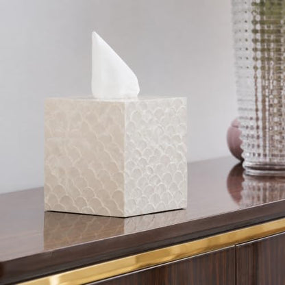 5.9" Capiz Shell Tissue Box Cover for Kleenex and More, Square Decorative Holder with Bottom Slider, Handmade Bathroom Accessory Coastal Décor (Natural)