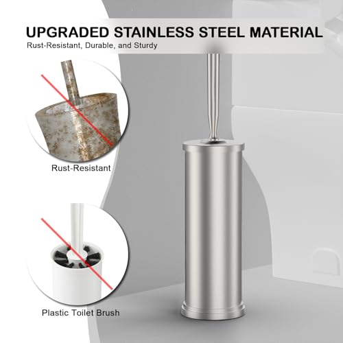 Stainless Steel Toilet Brush and Holder Set, Nickel | Weighted Stable Base Removable Inner Tube Toilet Bowl Brush Splash-Proof Design for Deep Cleaning Space Saving Storage