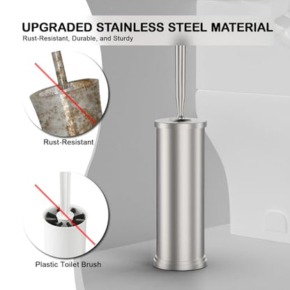 Stainless Steel Toilet Brush and Holder Set, Nickel | Weighted Stable Base Removable Inner Tube Toilet Bowl Brush Splash-Proof Design for Deep Cleaning Space Saving Storage