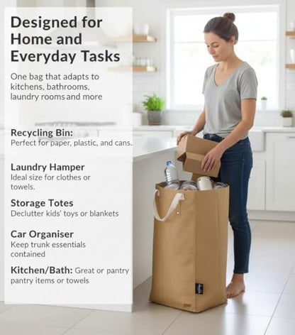 Deeablo New York Sustainable Reusable, Highly Versatile, Washable Paper Bag for Recycling, Multipurpose Recycling Basket, Recycling Bag, Laundry Basket (Brown)