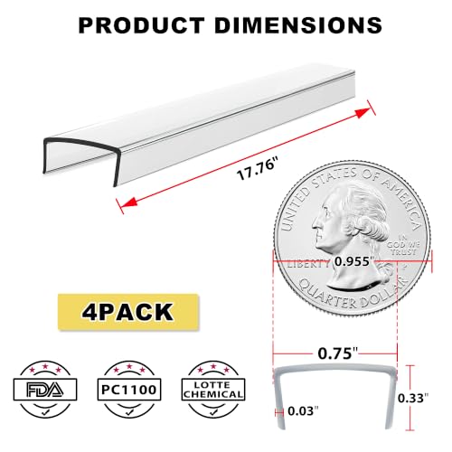 4pcs Cabinet Protectors for Kitchen Cabinets, 3/4" Th×24" L, Plastic | Fits Flat-edge Cabinet, Trash Drawer, No-Tool Installation, Low Profile Slip, Clear, Nearly Invisible Design, Food Grade PC