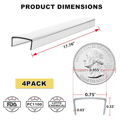 4pcs Cabinet Protectors for Kitchen Cabinets, 3/4" Th×24" L, Plastic | Fits Flat-edge Cabinet, Trash Drawer, No-Tool Installation, Low Profile Slip, Clear, Nearly Invisible Design, Food Grade PC