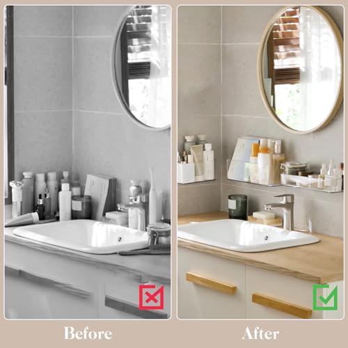 2 Pcs Clear Shower Shelf, Large Bathroom Wall Mounted Shower Caddy | No Drill Self Adhesive Bathroom Organizer with Self Adhesive Tape