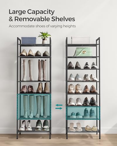 SONGMICS Metal Shoe Rack, Free Standing Shoe Organizer for Entryway Closet Garage Small Spaces, Heavy-Duty Slim Steel Storage Shelf, 8-Tier, Fits 16-24 Pairs, Black ULMR028B01
