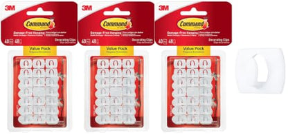 Command Decorating Clips, 40 Clips and 48 Strips, Damage-Free Hanging Light Clips with Adhesive Strips, No Tools Small Wall Clip for Hanging Lights and Cables (Pack of 3)