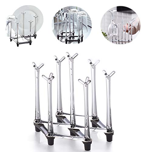 Marbrasse Retractable Cup Drying Rack, Drinking Glass and Sports Bottle Drainer Stand, Plastic Bag Dryer with Non-Slip Bottom for Kitchen Countertop, 2p