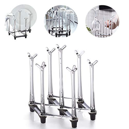 Marbrasse Retractable Cup Drying Rack, Drinking Glass and Sports Bottle Drainer Stand, Plastic Bag Dryer with Non-Slip Bottom for Kitchen Countertop, 2p