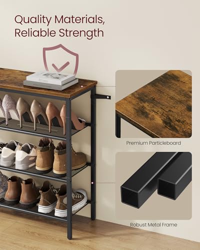 VASAGLE 5-Tier Shoe Rack, Large Shoe Storage Organizer for Closet, Entryway, 18-24 Pairs, with 4 Metal Mesh Shelves, 10.8 x 29.5 x 36.6 Inches, Rustic Brown and Black ULBS115KD01