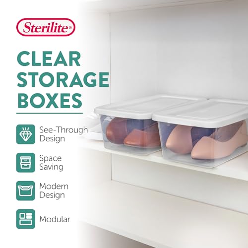 Sterilite 6 Quart Storage Box, Clear Plastic with White Snap Lid, 12 Pack