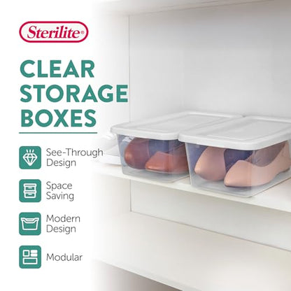 Sterilite 6 Quart Storage Box, Clear Plastic with White Snap Lid, 12 Pack
