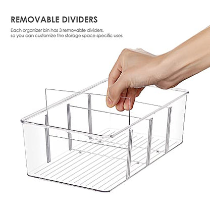Vtopmart 8 Pack Food Storage Organizer Bins, Clear Plastic, 4 Compartments | For Pantry, Kitchen, Fridge and Cabinet Organization, Organize Food Packets, Snacks, Pouches and Spice Packets