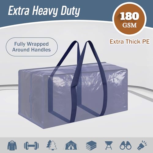 6 Pack Extra Heavy Duty Large Moving Bags with Strong Zipper, Dark Blue | Comfortable Handles, Sturdy & Durable Clothes Storage Bags Totes Bins, Blue Packing Moving Boxes for College Supplies
