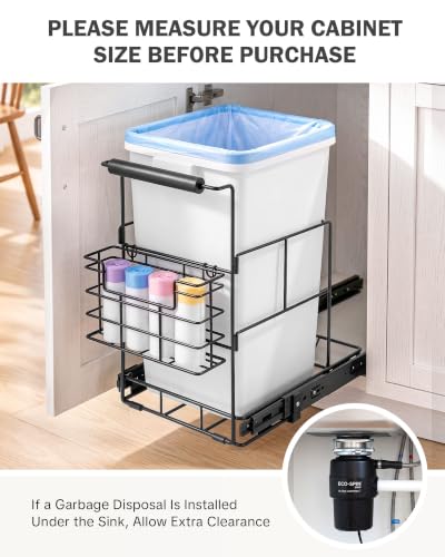 Bulado Pull Out Trash Can Under Cabinet with Removable Trash Bag Holder | Space Saving Under Sink Trash Can, Fits 30–40 Qt Bins, Supports 125 lbs, Easy Install, Soft-Close Slide, Bin Not Included