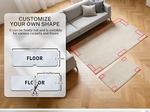 Reusable Rug Tape Non Slip Grippers for Hardwood Floors No Damaging, 12Pcs | Keep Carpet Corners Down Flat on Laminate Floor, Tiles, Under Carpet Double Sided Tape Stickers Pads Invisible No Residue