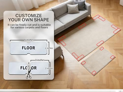 Reusable Rug Tape Non Slip Grippers for Hardwood Floors No Damaging, 12Pcs | Keep Carpet Corners Down Flat on Laminate Floor, Tiles, Under Carpet Double Sided Tape Stickers Pads Invisible No Residue