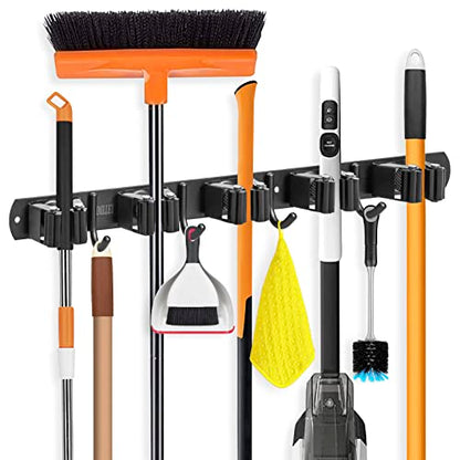 IMILLET Broom Holder Wall Mount, Heavy Duty Garage Organization Mop Hanger | Stainless Steel Broom and Mop Organizer Wall Hanging Self Adhesive for Laundry Room,Garden,Utility