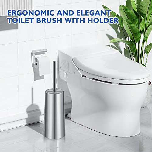 Toilet Brush and Holder, 2 Pack Toilet Brush Stainless Steel, Toilet Bowl Brush for Bathroom Toilet-Ergonomic, Elegant,Durable (Silver)