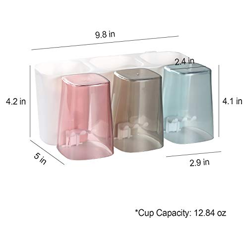 Toothbrush Holder for Bathroom, Eco-Friendly Mighty Large Capacity Toothbrush Holder Wall Mounted with 3 Square Cups for Family or Dormitory (Square Cup)