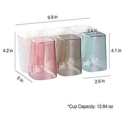 Toothbrush Holder for Bathroom, Eco-Friendly Mighty Large Capacity Toothbrush Holder Wall Mounted with 3 Square Cups for Family or Dormitory (Square Cup)